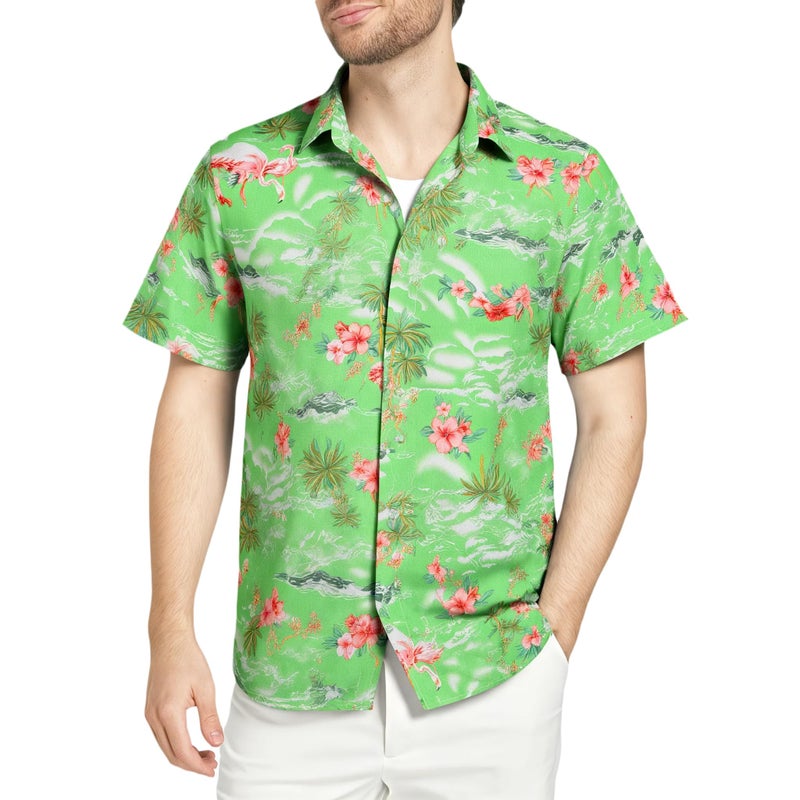 SSLR Mens Hawaiian Shirt Flamingos Casual Short Sleeve Button Down Shirts Aloha Shirt (Large, Light Green) - Image 1